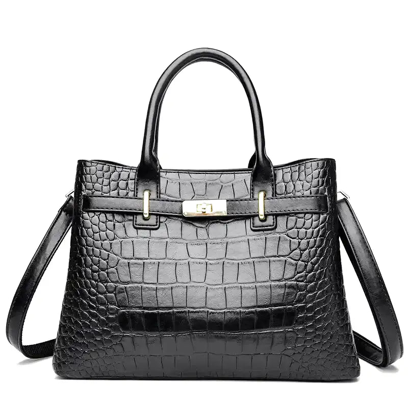 Large Crocodile Handbag Elegant Textured Leather with Shoulder Strap Image 1