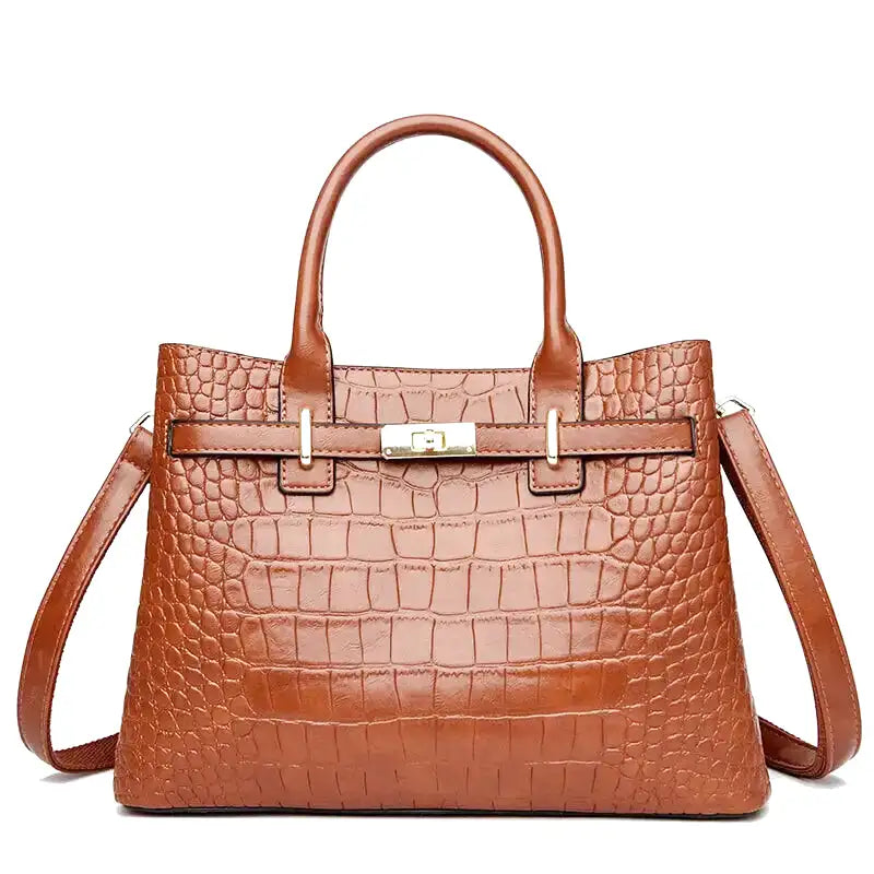 Large Crocodile Handbag Elegant Textured Leather with Shoulder Strap Image 2