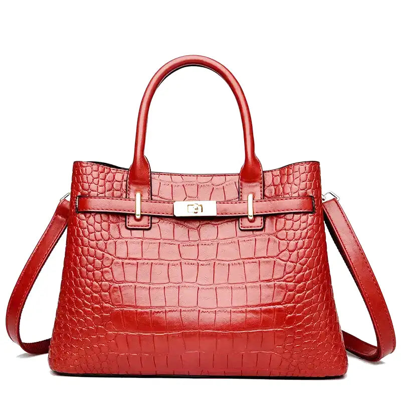 Large Crocodile Handbag Elegant Textured Leather with Shoulder Strap Image 4