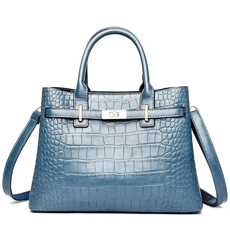 Large Crocodile Handbag Elegant Textured Leather with Shoulder Strap Image 5