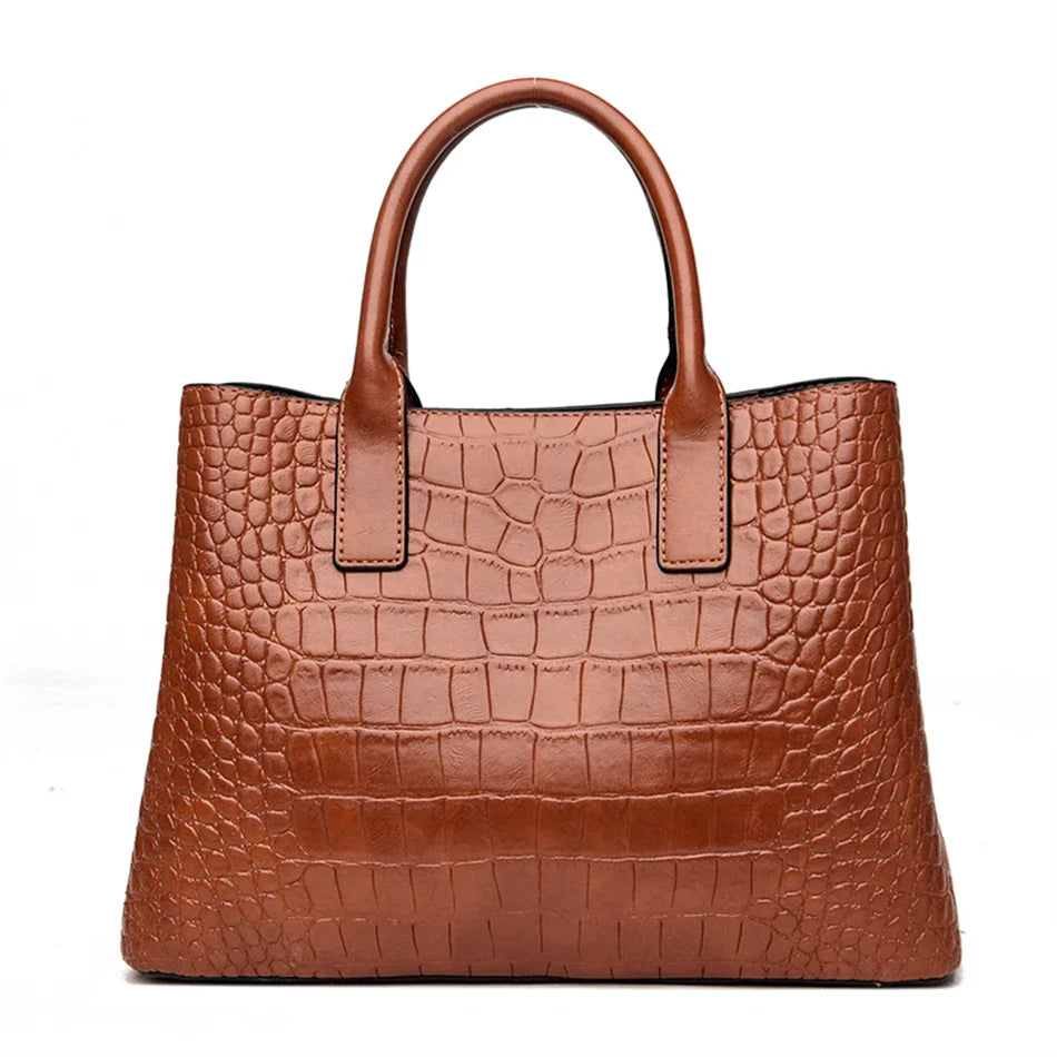Large Crocodile Handbag Elegant Textured Leather with Shoulder Strap Image 7