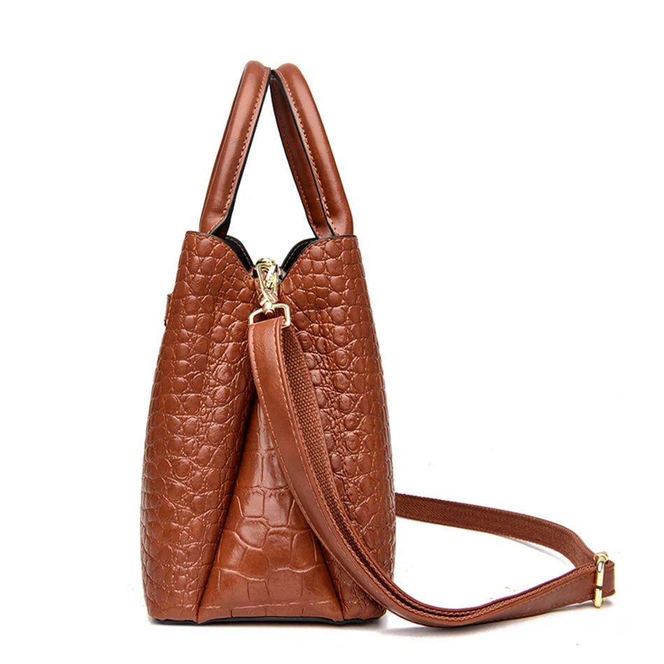 Large Crocodile Handbag Elegant Textured Leather with Shoulder Strap Image 8