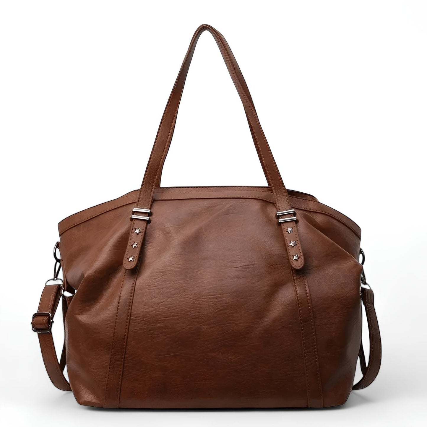 Large Leather Handbag Classic Design with Star Studded Straps Image 6
