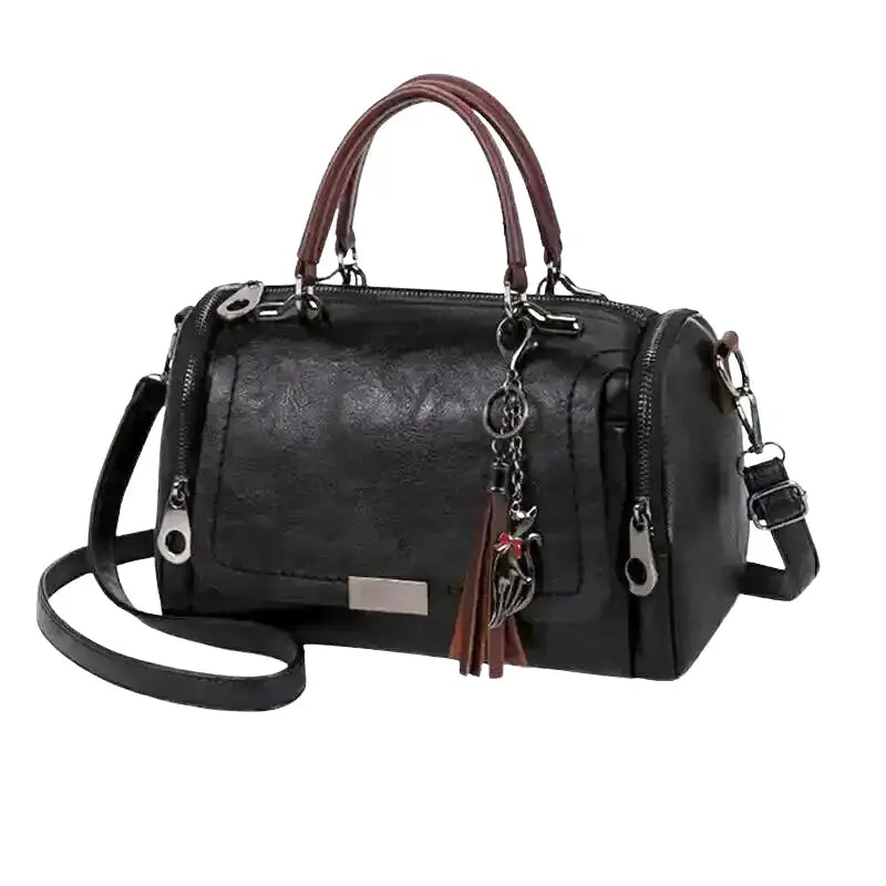 Classic Leather Handbag  Spacious Design with Tassel Charm Image 1