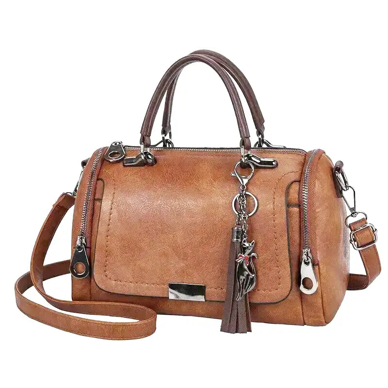 Classic Leather Handbag  Spacious Design with Tassel Charm Image 2