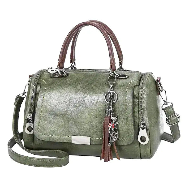 Classic Leather Handbag  Spacious Design with Tassel Charm Image 3
