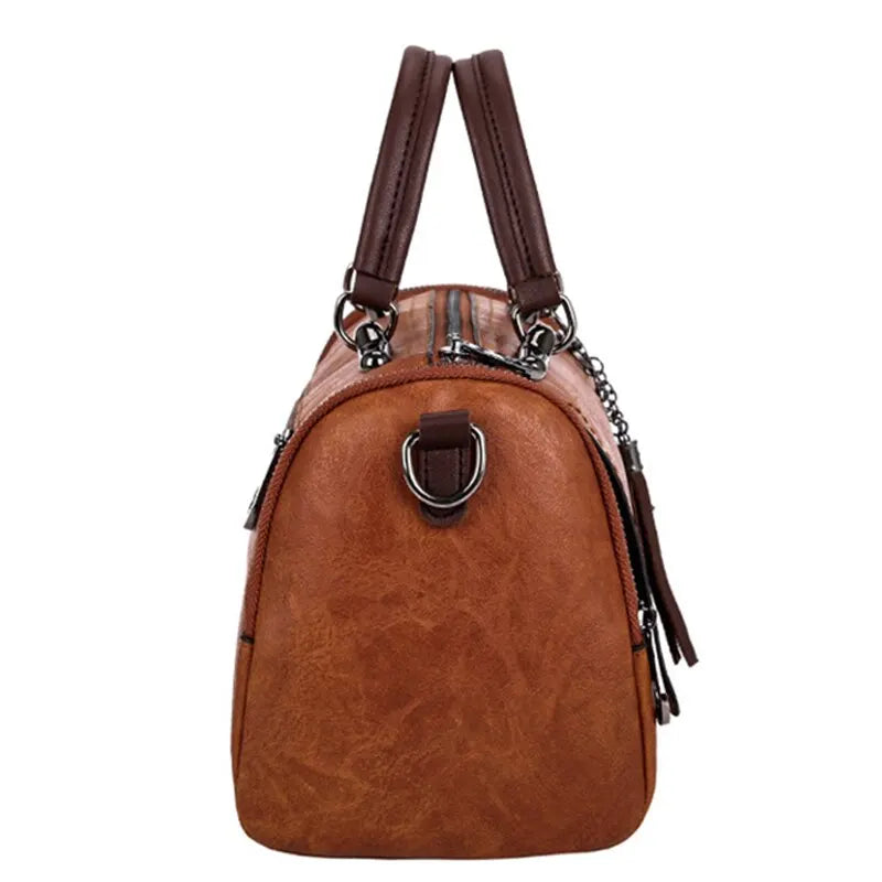 Classic Leather Handbag  Spacious Design with Tassel Charm Image 5
