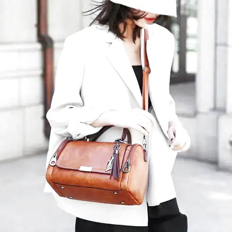Classic Leather Handbag  Spacious Design with Tassel Charm Image 8