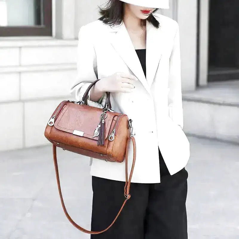 Classic Leather Handbag  Spacious Design with Tassel Charm Image 9