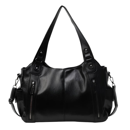 Classic Leather Handbag  Zippered Shoulder Tote with Modern Design Image 1