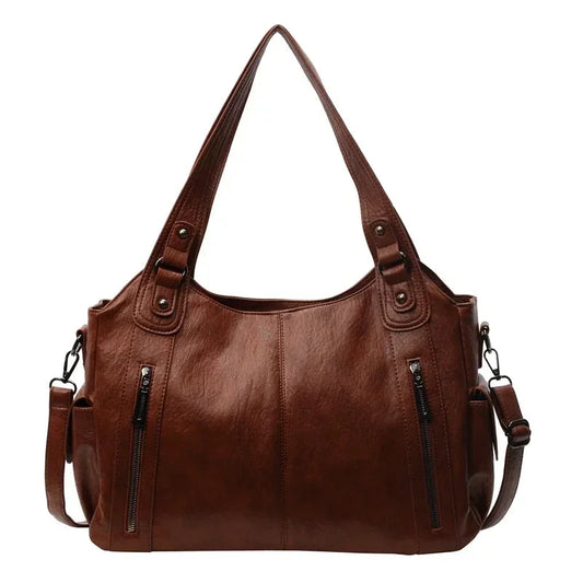 Classic Leather Handbag  Zippered Shoulder Tote with Modern Design Image 2