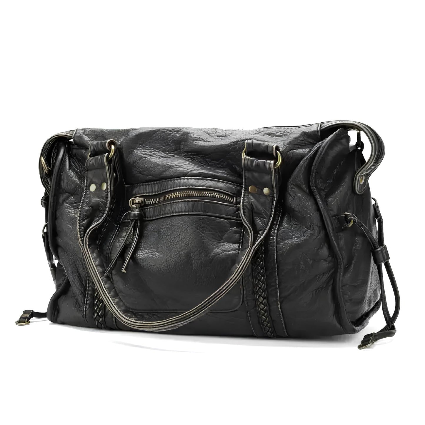 Designer Leather Handbag  Classic Black with Braided Detail Image 1