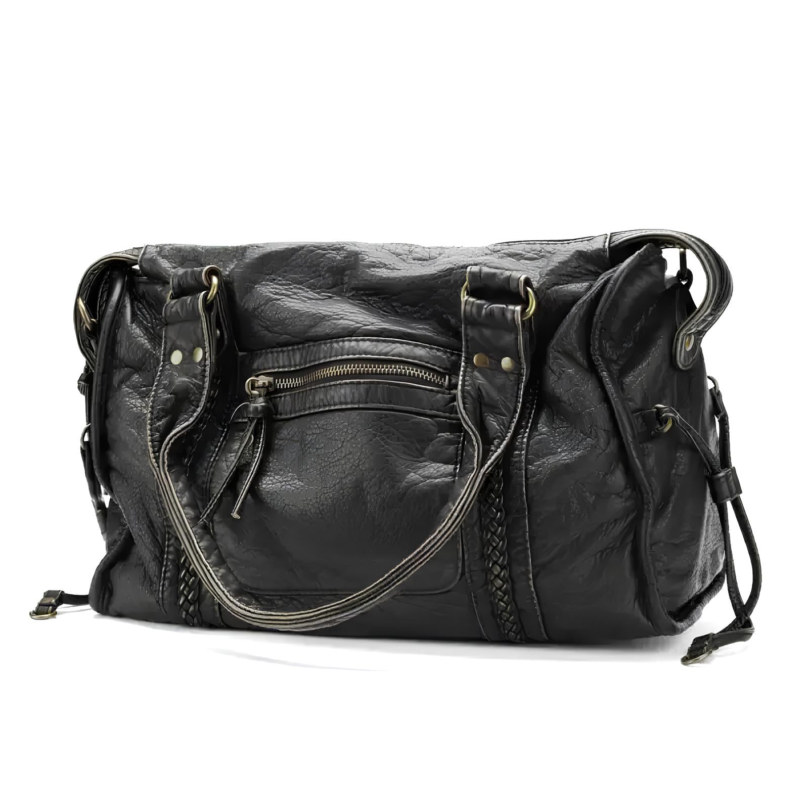Designer Leather Handbag  Classic Black with Braided Detail Image 1