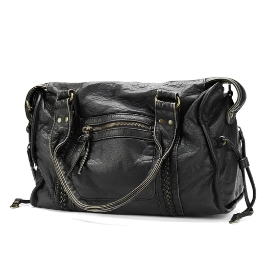 Designer Leather Handbag  Classic Black with Braided Detail Image 1
