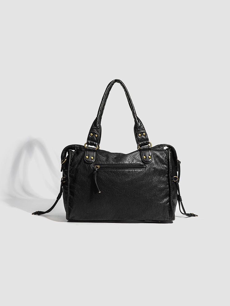 Designer Leather Handbag  Classic Black with Braided Detail Image 3