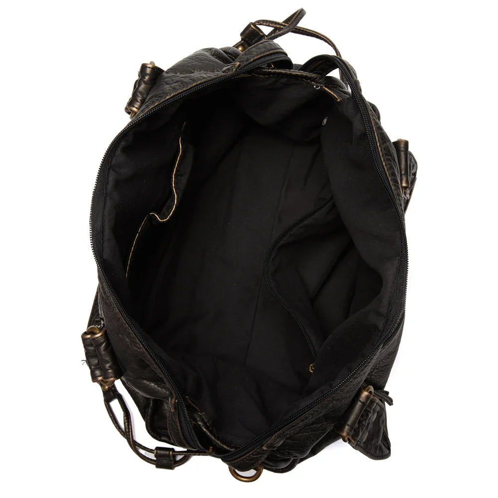 Designer Leather Handbag  Classic Black with Braided Detail Image 7