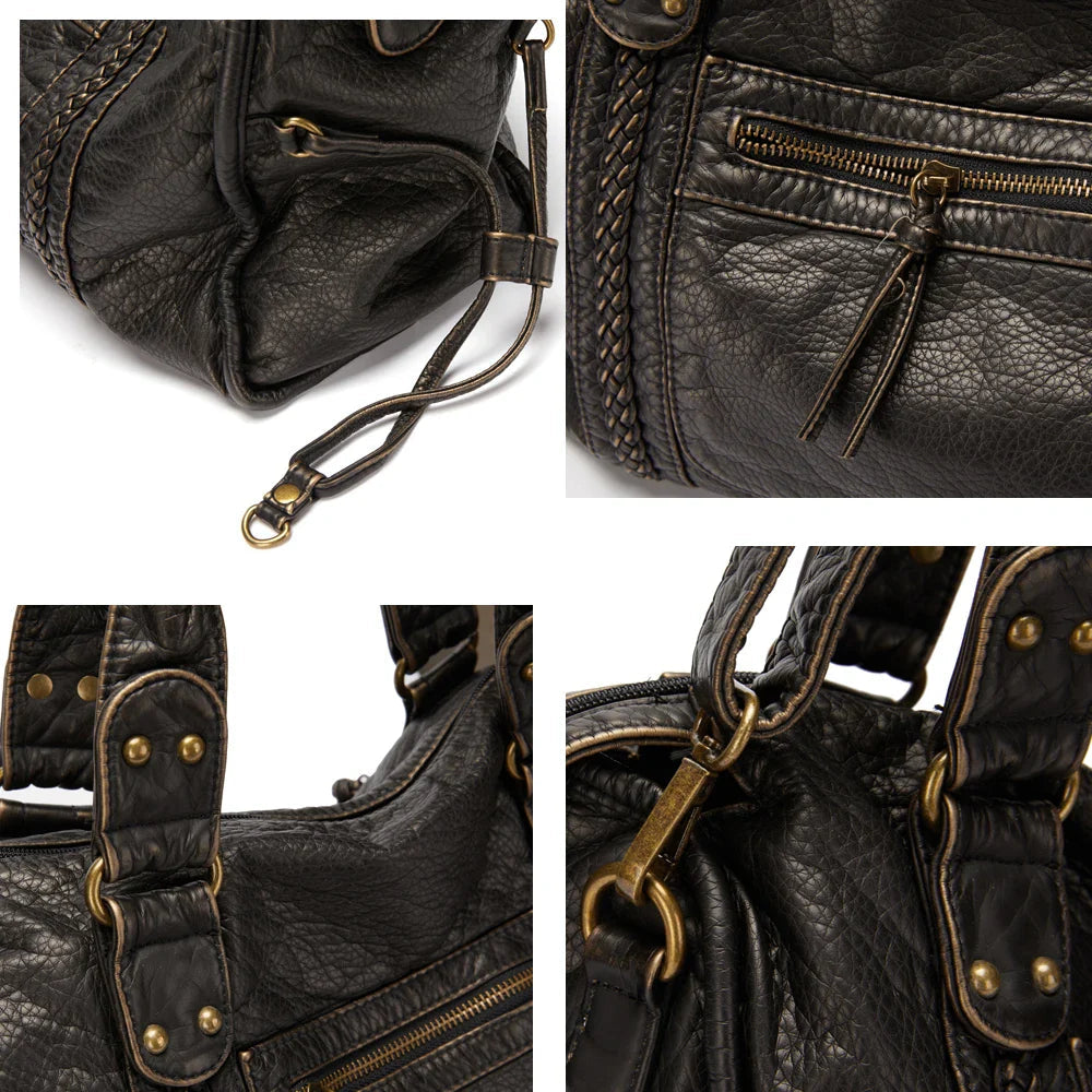 Designer Leather Handbag  Classic Black with Braided Detail Image 8