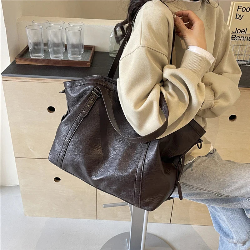 Large Leather Handbag  Classic Design with Star Studded Straps Image 10