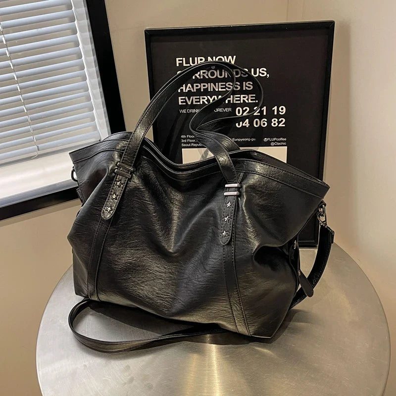 Large Leather Handbag  Classic Design with Star Studded Straps Image 2
