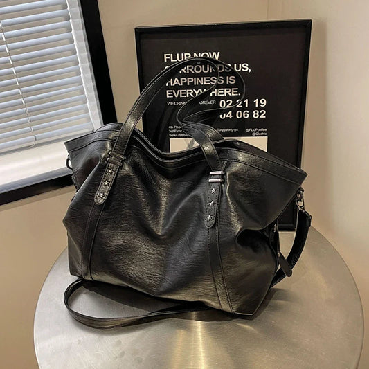 Large Leather Handbag  Classic Design with Star Studded Straps Image 2