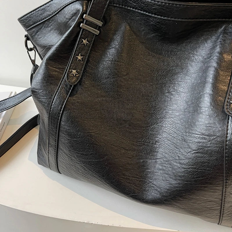 Large Leather Handbag  Classic Design with Star Studded Straps Image 3