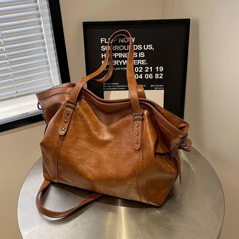 Large Leather Handbag  Classic Design with Star Studded Straps Image 7