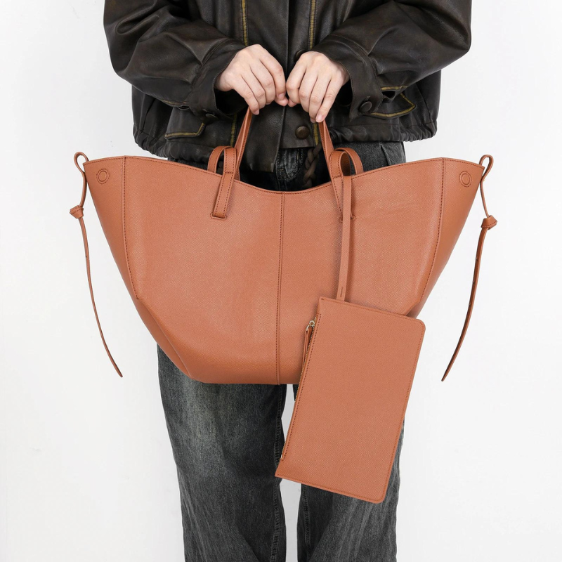 Large Leather Tote Handbag  Elegant Textured Design Image 6