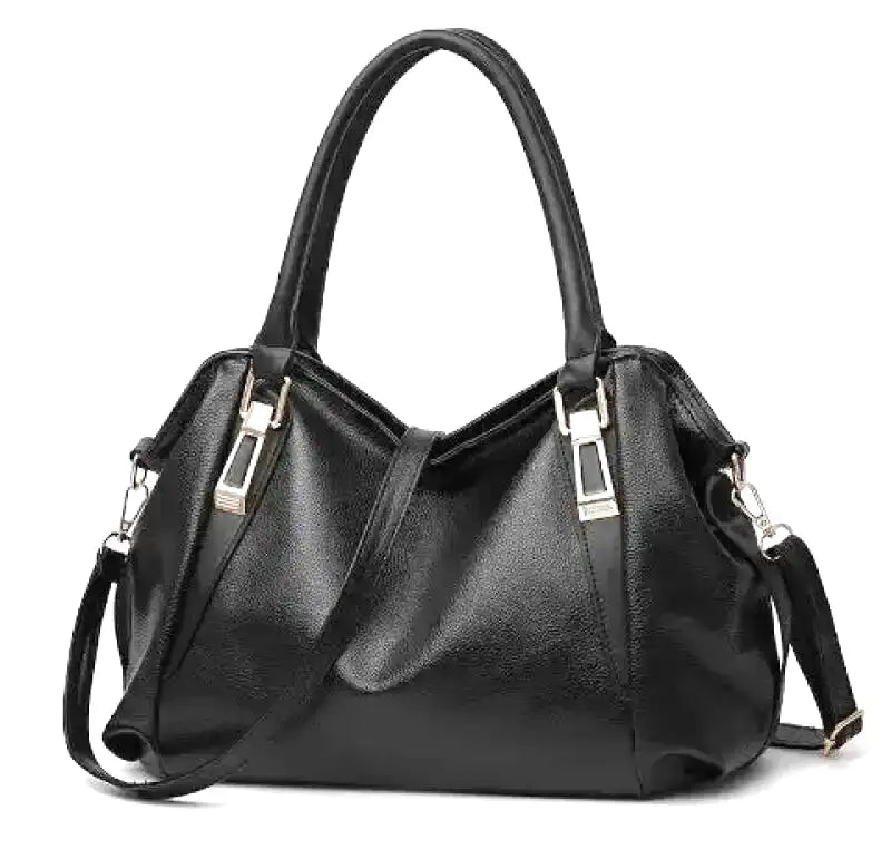 Leather Handbag Large Capacity  Classic Design with Silver Hardware Image 1