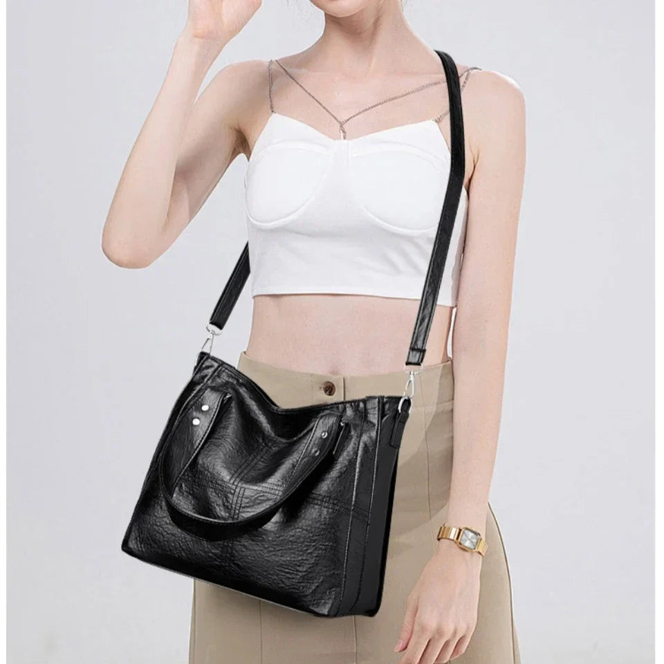Leather Handbag Tote  Classic Design With Adjustable Shoulder Strap Image 6