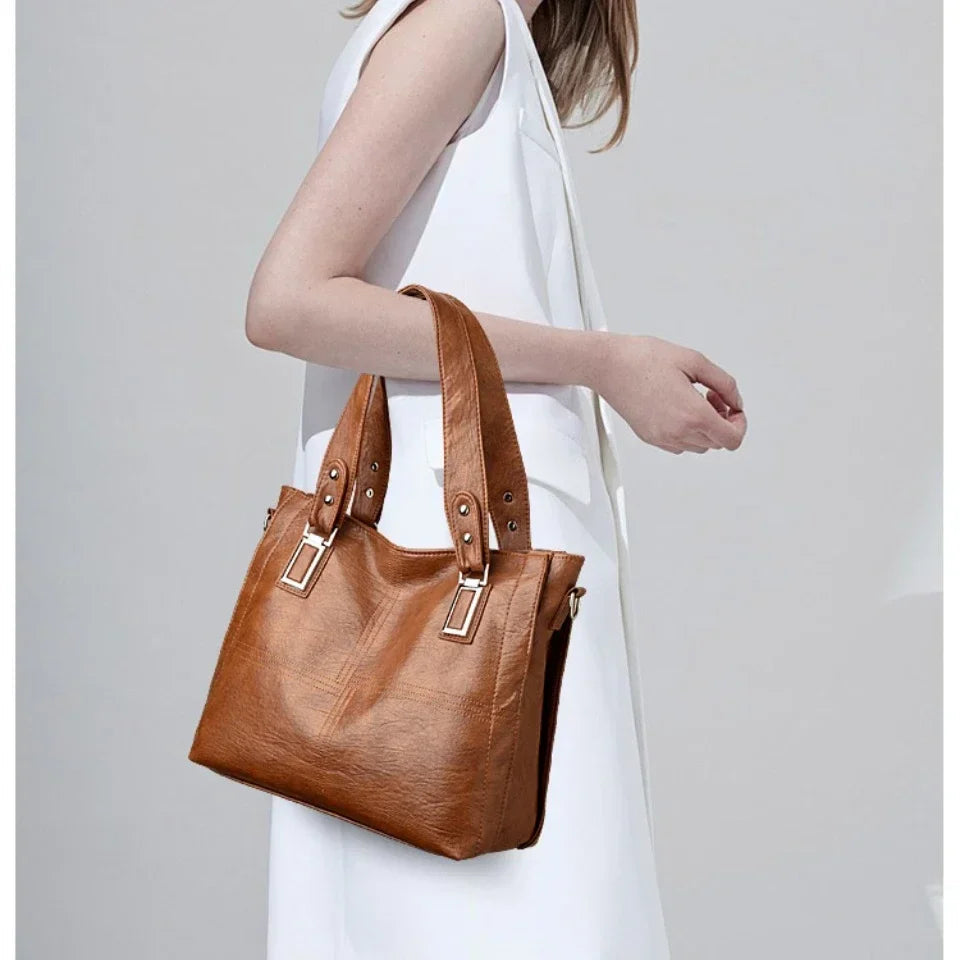 Leather Handbag Tote  Classic Design With Adjustable Shoulder Strap Image 7