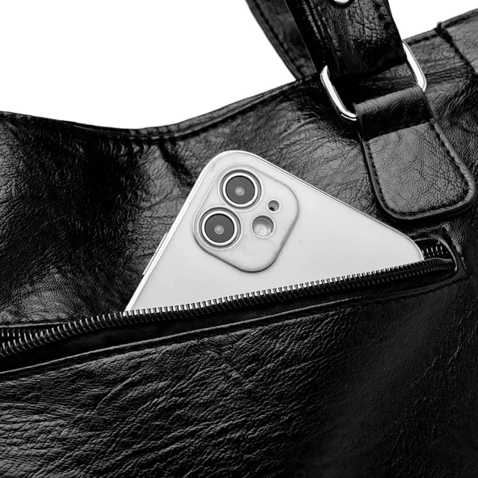 Leather Handbag Tote  Classic Design With Adjustable Shoulder Strap Image 8